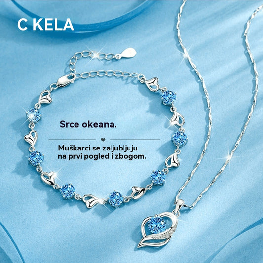 ✨✨【Kupite 1, dobijte 1 gratis】💎💎Komplet narukvice i ogrlice od 925 srebra – Srce oceana ✅️Plaćanje pouzećem