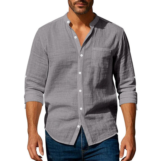 👔50% de descuento🔥【40-100kg】Camisa informal de lino para hombre, manga larga, cuello alto, tejido transpirable. ✅Pago contra entrega ✅2 artículos con un 70% de descuento.