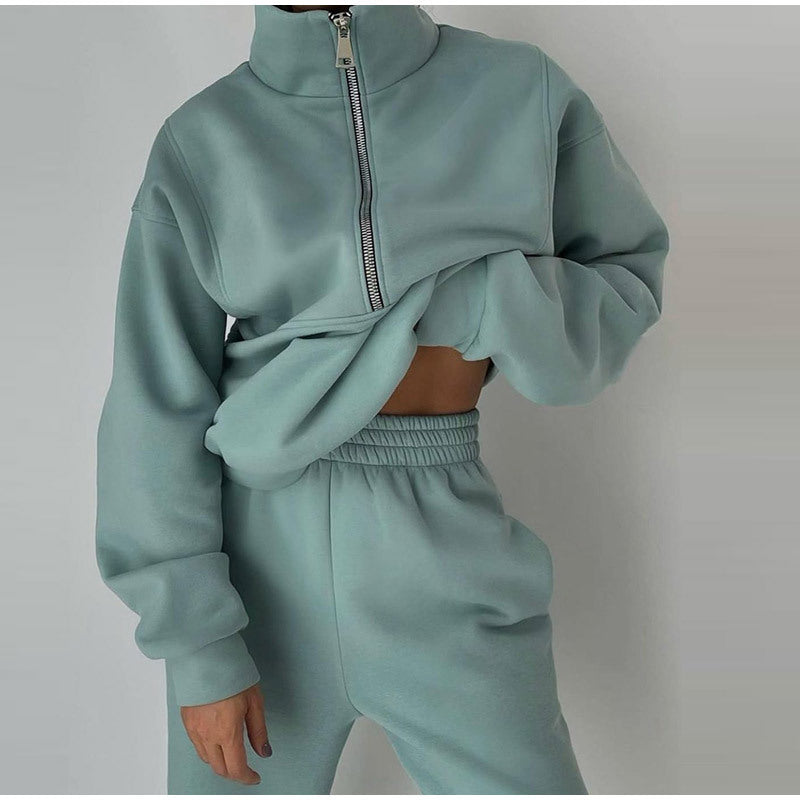 ✨Плащане при доставка ✅【S-5XL】Дамски комплект от две части - подсилен суитшърт и спортен панталон, ежедневно спортно облекло