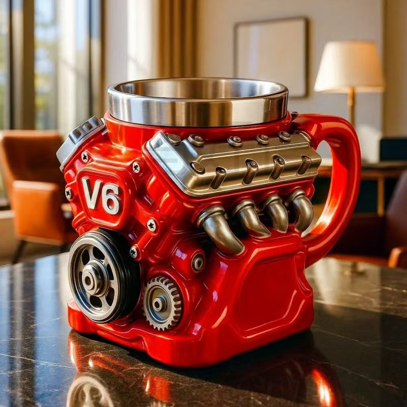 Hrnek na kávu Creative Engine V6V8 z červené nerezové oceli ✅️Dobírka