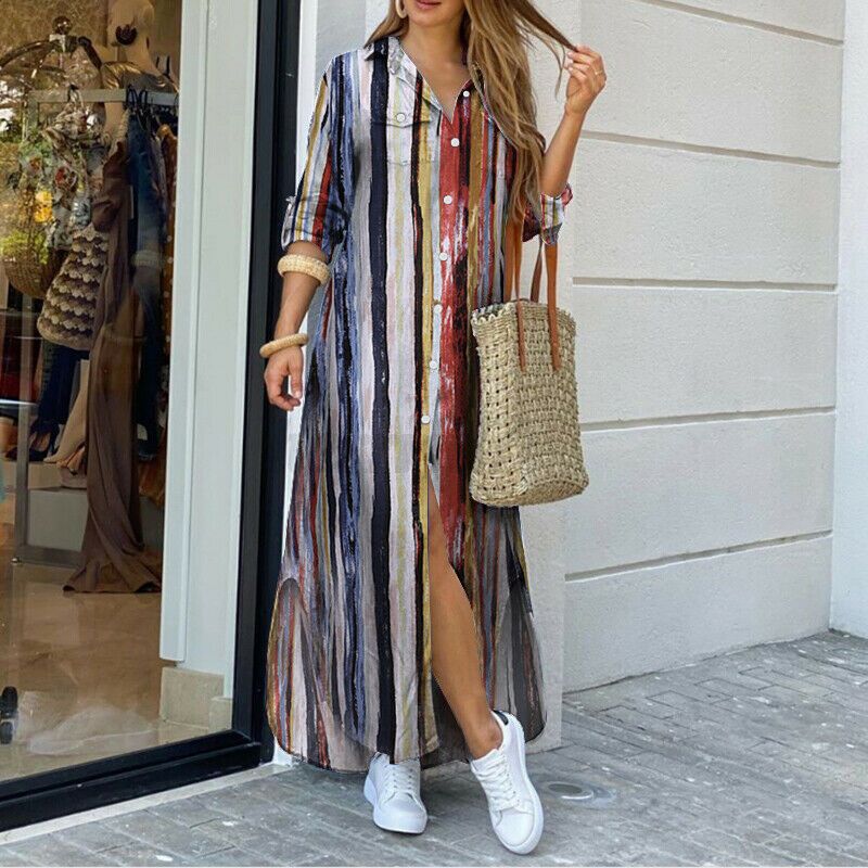 💃💖 50% отстъпка🔥【40-120 кг】Нова рокля-риза с дълъг ръкав, големи размери, модерен стил ✅️Плащане при доставка