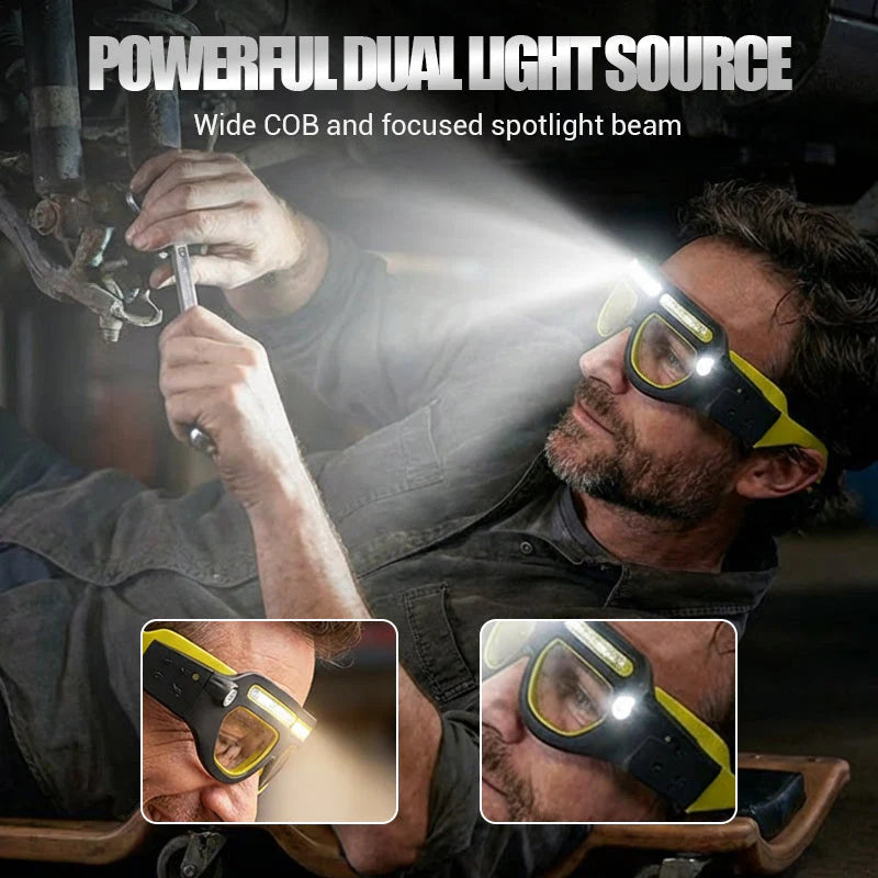 👓💡Акумулаторен LED челник с очила ✅️Плащане при доставка