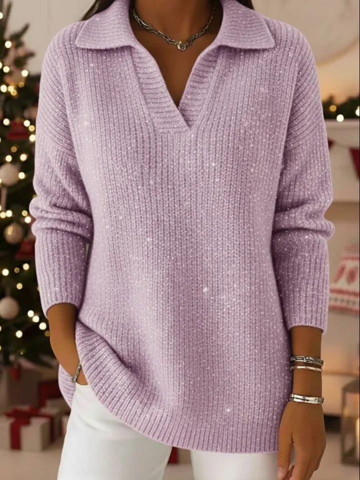 🔥50% sleva🔥【S-3XL】Nový dámský módní a elegantní pletený svetr s výstřihem do V a vzorem hvězdné oblohy
