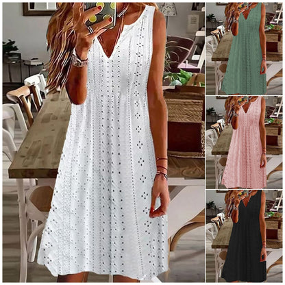 🧚‍♀️ 50% отстъпка🔥【40-120 кг】Лятна рокля с големи размери, без ръкави, V-образно деколте, дишащ жакард ✅️Плащане при доставка