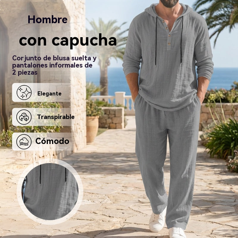 📢📢 50% DE DESCUENTO🔥 Conjunto de dos piezas para hombre: blusa holgada y pantalón con capucha ✅️Pago contra entrega
