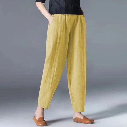 🌿50% de descuento🔥【40-120 kg】Pantalones de mujer de pierna ancha de algodón y lino en tallas grandes ✅️Pago contra entrega