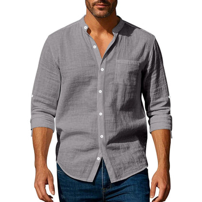 👔50% de descuento🔥【40-100kg】Camisa informal de lino para hombre, manga larga, cuello alto, tejido transpirable. ✅Pago contra entrega ✅2 artículos con un 70% de descuento.