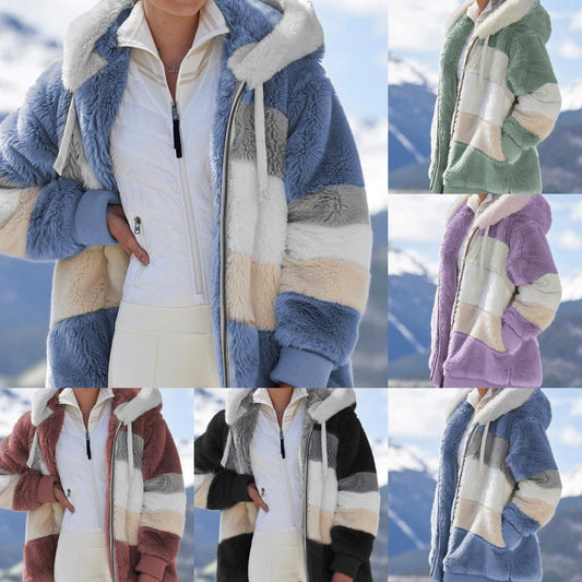 ☃️Ограничена оферта 35%❄️【S-5XL】Ново дамско зимно яке 2025, плътно с плюшени райета