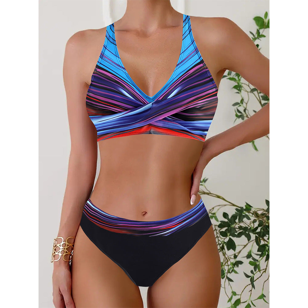 👙Отстъпка за нов продукт - 50%🔥【40-120kg】Плюс размер раиран бикини от две части с висока талия ✅Плащане при доставка ✅2 артикула със 70% отстъпка