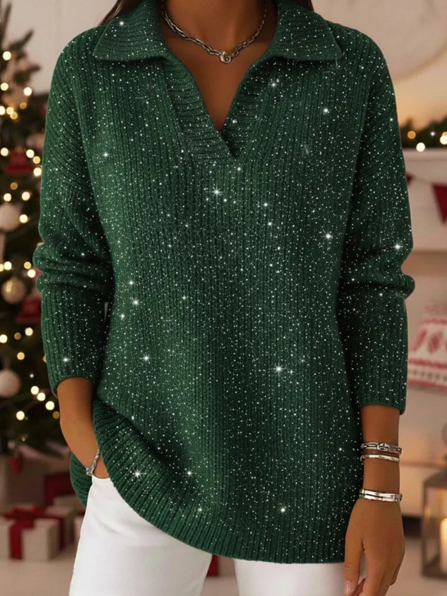 🔥50% sleva🔥【S-3XL】Nový dámský módní a elegantní pletený svetr s výstřihem do V a vzorem hvězdné oblohy