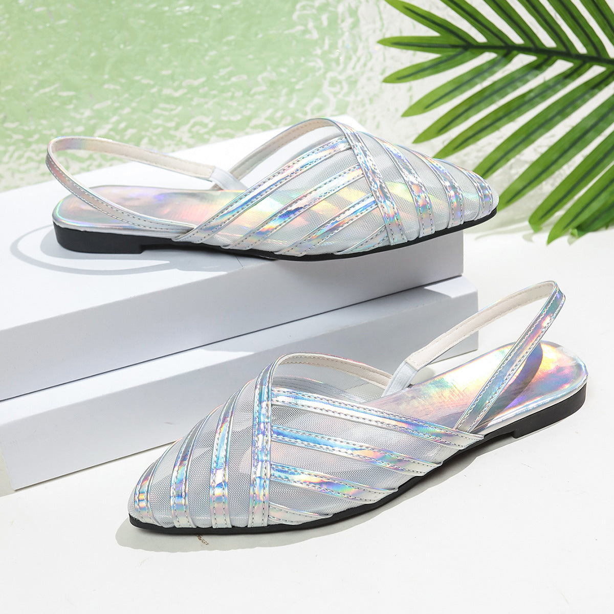 ✨👡50% de descuento✨【36-43】Nuevas sandalias planas de malla colorida con punta puntiaguda y diseño calado para mujer. ✅Pago contra entrega ✅2 artículos con un 70% de descuento.