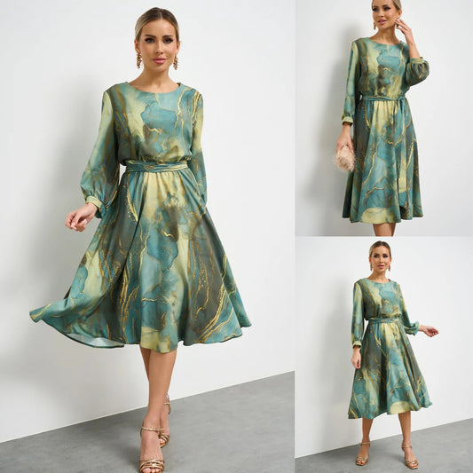 🌿👗【40-120 kg】Elegantna zelena haljina s dugim rukavima i suknjom 🌸 Plaćanje pouzećem✅️
