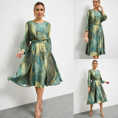 🌿👗 Плащане при доставка✅️ Елегантна зелена рокля с дълги ръкави и пола 🌸