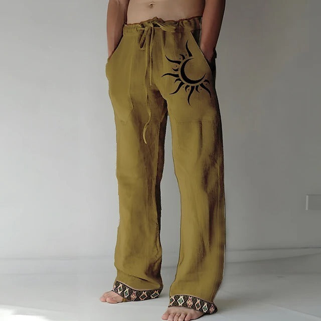 🌙👖 50% popusta🔥【40-130kg】Нови мъжки панталони с лунен десен, големи размери, от смес от памук и лен ✅️Плащане при доставка