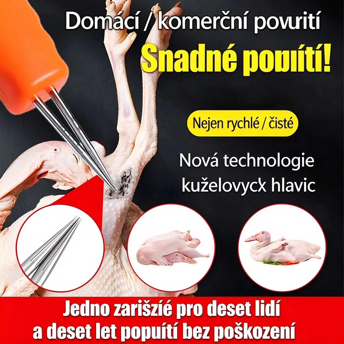 🐓🦆Přenosný elektrický škubák peří pro kuřata, kachny, husy a drůbež (USB nabíjení)