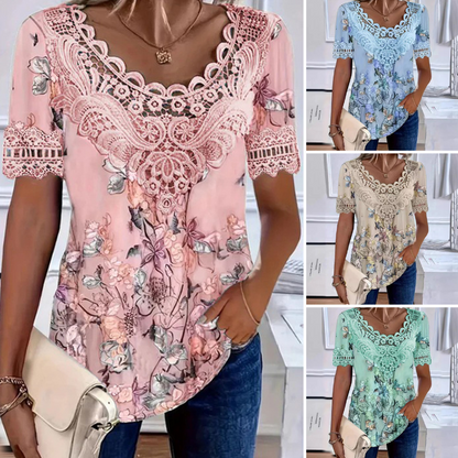 💥【Sleva na nový produkt -50%】💐 Dámská halenka s krajkovým potiskem do V ✅️Dobírka