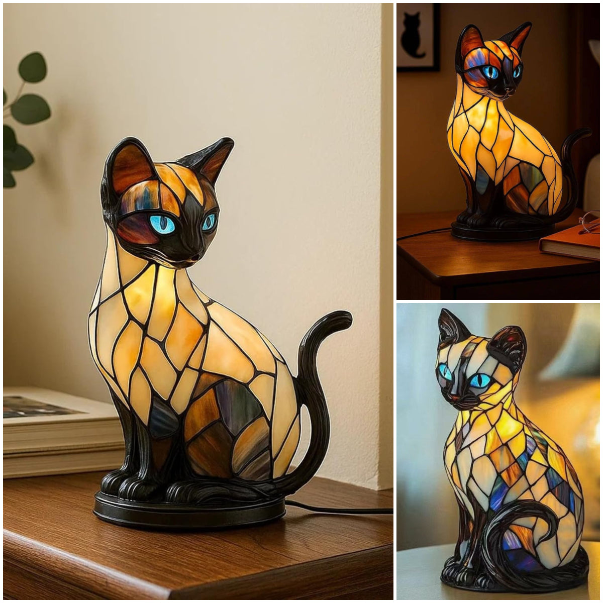 🐱50% отстъпка🔥 Настолна лампа във формата на котка, ретро нощна лампа, изработена от цветна смола, с котешка тема ✅Плащане при доставка ✅2 артикула със 70% отстъпка