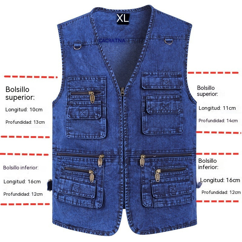 🔥 【Nueva Colección -50%】Chaleco vaquero para hombre con muchos bolsillos 【XL–7XL】 – Duradero, transpirable y cómodo ✅Pago contra entrega ✅2 artículos con un 70% de descuento