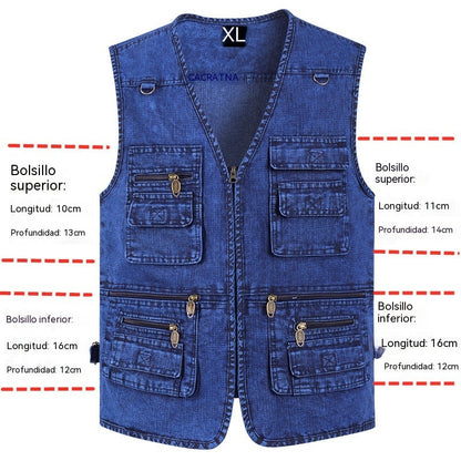 🔥 【Nueva Colección -50%】Chaleco vaquero para hombre con muchos bolsillos 【XL–7XL】 – Duradero, transpirable y cómodo ✅Pago contra entrega ✅2 artículos con un 70% de descuento