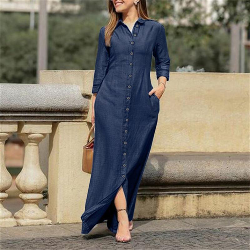 👘 50% отстъпка🔥【40-120kg】Дънкова рокля с дълъг ръкав, големи размери ✅Плащане при доставка ✅2 артикула със 70% отстъпка