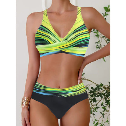 👙Nuevo producto con descuento - 50%🔥【40-120kg】Bikini de dos piezas de talle alto a rayas, tallas grandes ✅Pago contra entrega ✅2 artículos con 70% de descuento