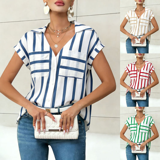 ✨✨【40-90 kg】Camisa de mujer nueva, holgada e informal, con cuello en V y bolsillos a rayas (modelo 2026) ✅Pago contra entrega ✅2 artículos con un 70 % de descuento