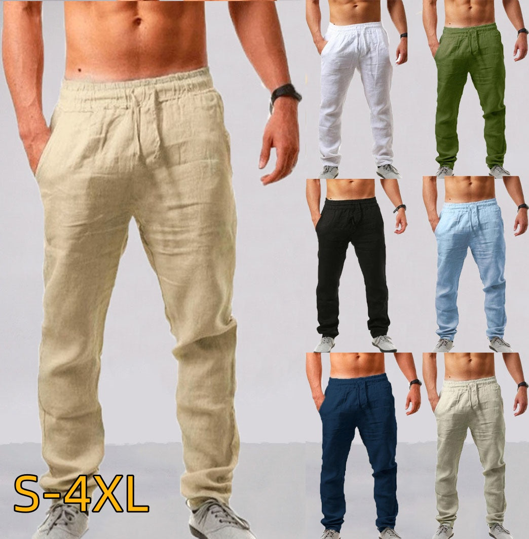 👖 50% отстъпка💥【40-120kg】Летни мъжки ежедневни спортни панталони, големи размери, свободна кройка, дишаща памучно-ленена материя ✅️Плащане при доставка