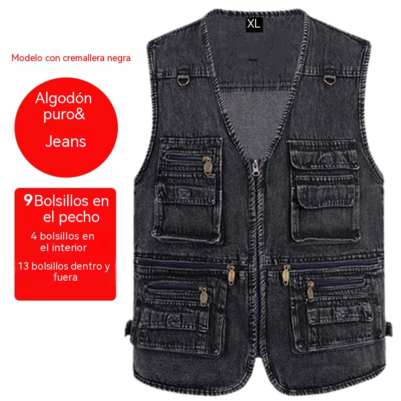 🔥 【Nueva Colección -50%】Chaleco vaquero para hombre con muchos bolsillos 【XL–7XL】 – Duradero, transpirable y cómodo ✅Pago contra entrega ✅2 artículos con un 70% de descuento