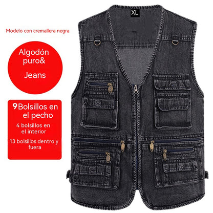 🔥 【Nueva Colección -50%】Chaleco vaquero para hombre con muchos bolsillos 【XL–7XL】 – Duradero, transpirable y cómodo ✅Pago contra entrega ✅2 artículos con un 70% de descuento