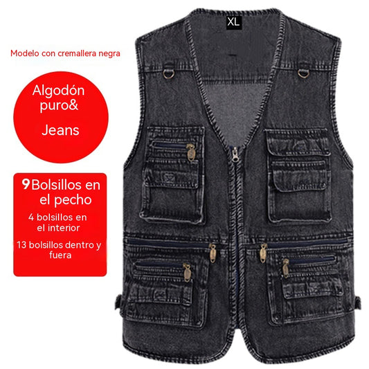 🔥 【Nueva Colección -50%】Chaleco vaquero para hombre con muchos bolsillos 【XL–7XL】 – Duradero, transpirable y cómodo ✅Pago contra entrega ✅2 artículos con un 70% de descuento