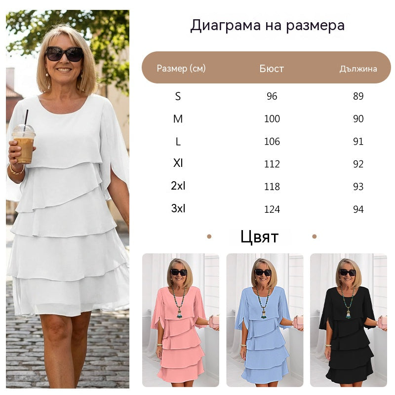 💃【40-100kg】🎁Елегантна многопластова рокля с волани и ръкави - без усилие създайте стилен външен вид, подходящ за всички поводи ✅Плащане при доставка ✅2 артикула със 70% отстъпка