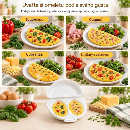 🔥1 ks za 480 českých korun🍳 Dokonalá snídaně hotová za pár minut! Forma na vaječné rolky do mikrovlnné trouby 🥚 | 2 oddíly · nepřilnavý povrch v potravinářské kvalitě · odnímatelné panty pro snadné čištění · rychlá příprava bez oleje