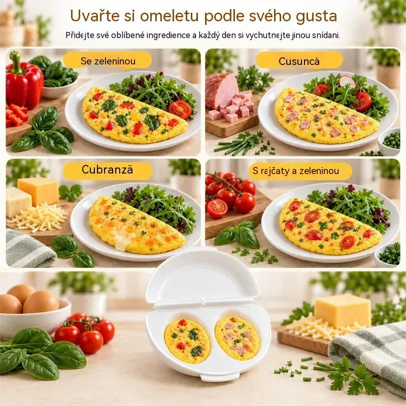 🔥1 ks za 480 českých korun🍳 Dokonalá snídaně hotová za pár minut! Forma na vaječné rolky do mikrovlnné trouby 🥚 | 2 oddíly · nepřilnavý povrch v potravinářské kvalitě · odnímatelné panty pro snadné čištění · rychlá příprava bez oleje