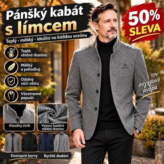 ⛄️🤗【M–4XL】🔥Nový kabát s límcem, pánský silný vlněný svetr s plyšovou podšívkou – podzim/zima