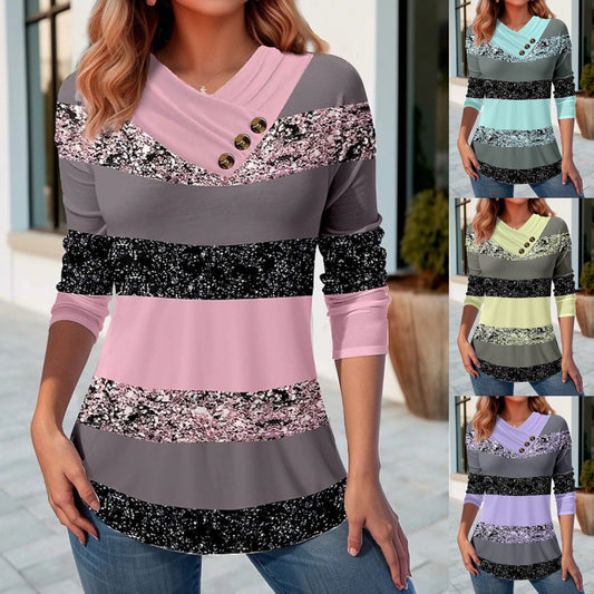 👚 50% zniżki 🔥【S-5XL】Nowy damski top na jesień i zimę w kontrastowych kolorach, z dekoltem w serek i długimi rękawami ✅️Płatność gotówką przy odbiorze