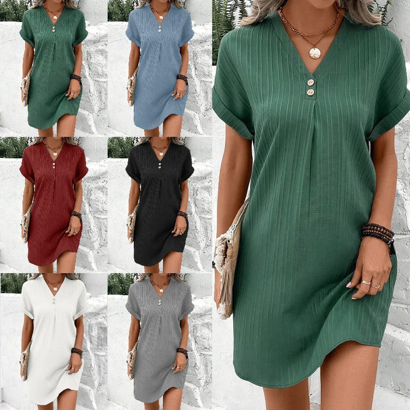 👗 Плащане при доставка✅️【40-110kg】Нова ежедневна и удобна рокля с копчета и V-образно деколте