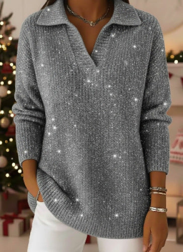 🔥50% sleva🔥【S-3XL】Nový dámský módní a elegantní pletený svetr s výstřihem do V a vzorem hvězdné oblohy