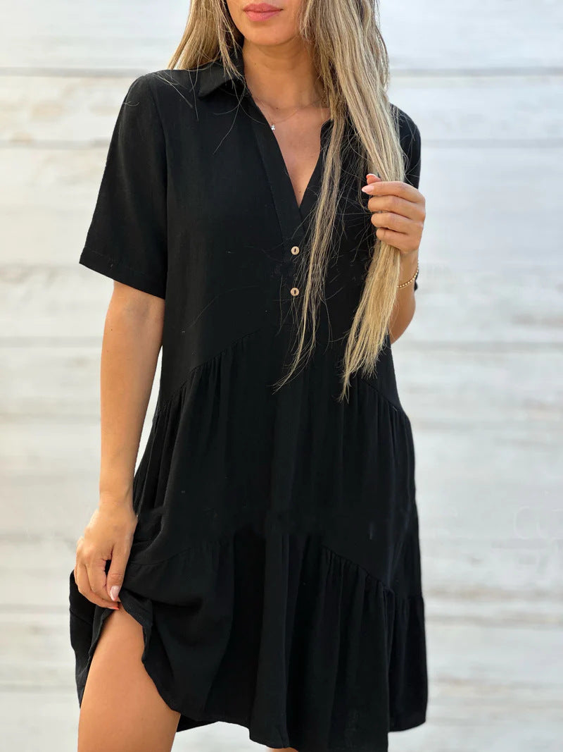 👗 50% отстъпка🔥【40-130kg】Висококачествена, лека и дишаща стилна рокля с яка на изправена талия. ✅Плащане при доставка ✅2 артикула със 70% отстъпка