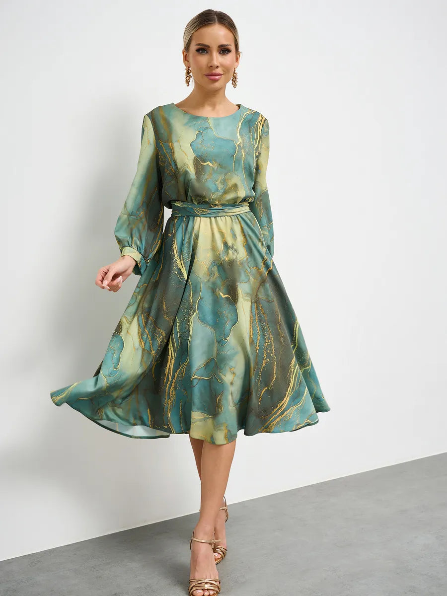 🌿👗【40-120 kg】Elegantna zelena haljina s dugim rukavima i suknjom 🌸 Plaćanje pouzećem✅️