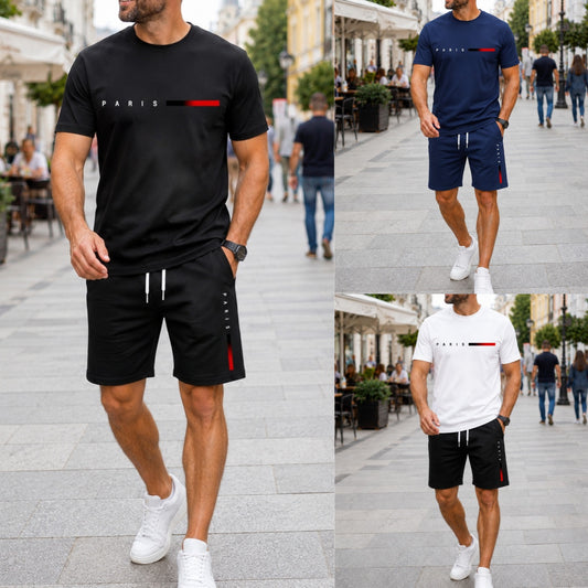 🔥👌【Pago contra entrega✅】Conjunto deportivo de verano de dos piezas para hombre: camiseta de manga corta y pantalones cortos cómodos, ideales para el uso diario y para estar en casa de forma informal.