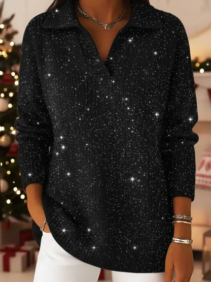 🔥50% sleva🔥【S-3XL】Nový dámský módní a elegantní pletený svetr s výstřihem do V a vzorem hvězdné oblohy