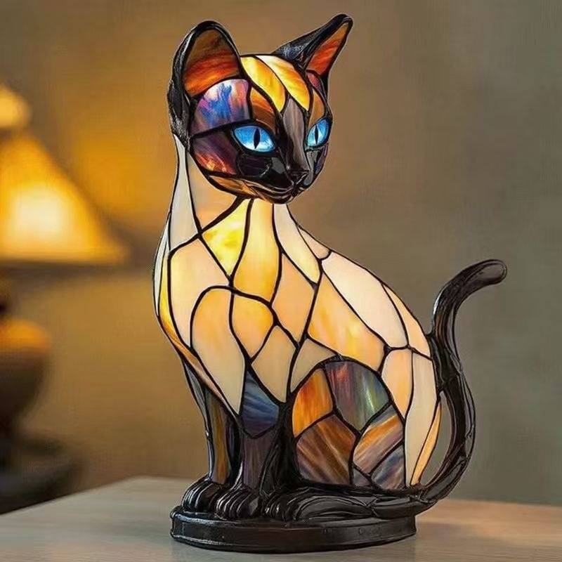 🐱50% отстъпка🔥 Настолна лампа във формата на котка, ретро нощна лампа, изработена от цветна смола, с котешка тема ✅Плащане при доставка ✅2 артикула със 70% отстъпка