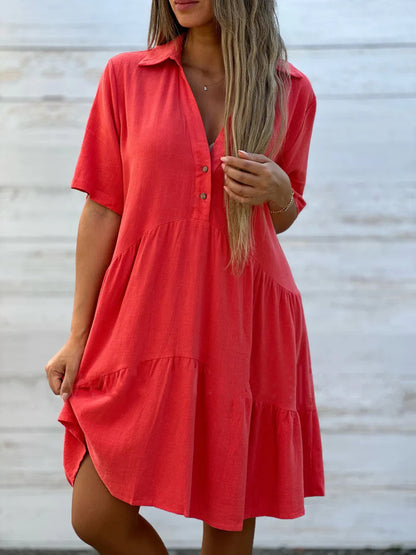 👗 50% отстъпка🔥【40-130kg】Висококачествена, лека и дишаща стилна рокля с яка на изправена талия. ✅Плащане при доставка ✅2 артикула със 70% отстъпка
