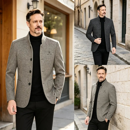 ⛄️🤗【M–4XL】🔥Nový kabát s límcem, pánský silný vlněný svetr s plyšovou podšívkou – podzim/zima
