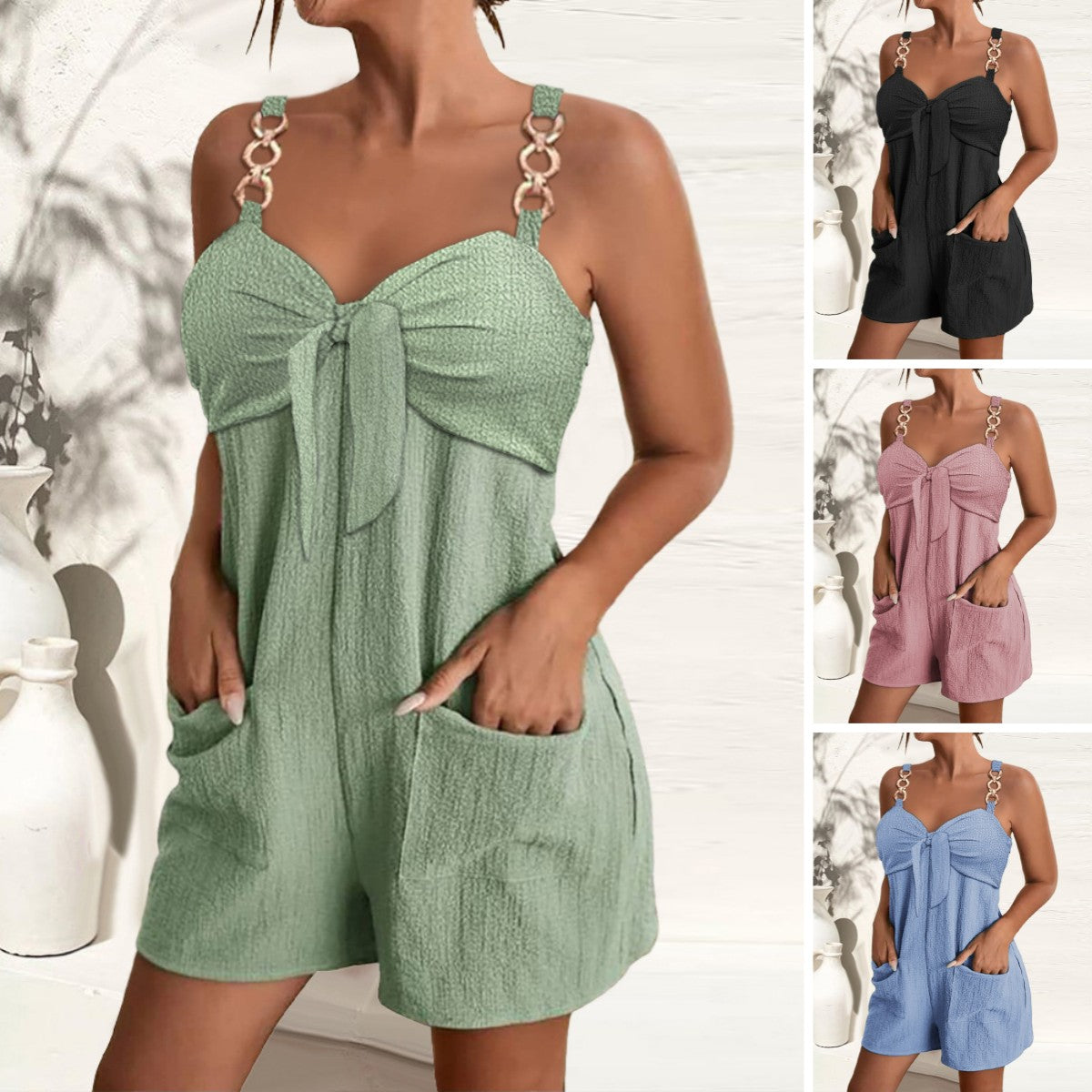 🎀👖【–50% popusta 🔥】【40-100kg】Ženski kombinezon s naramenicama i ukrasnim prstenovima ✅️ Plaćanje pouzećem