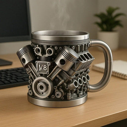 🎁☕【Vásároljon 1-et, kapjon 1-et ingyen】Kreatív V6/V8 motoros rozsdamentes acél kávés bögre