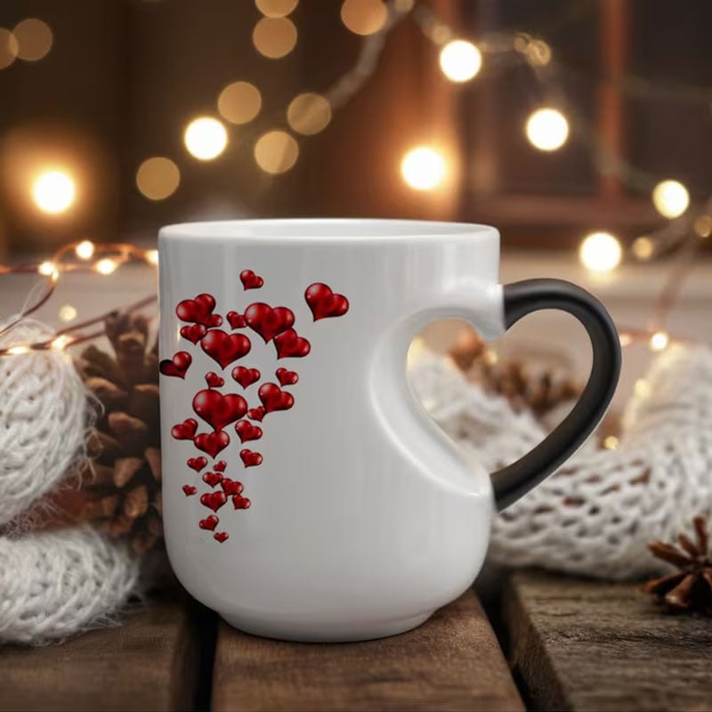 📢📢50% отстъпка 💝 Керамична чаша за Свети Валентин със сърцевидна дръжка, която променя цвета си ✅Плащане при доставка ✅2 артикула със 70% отстъпка