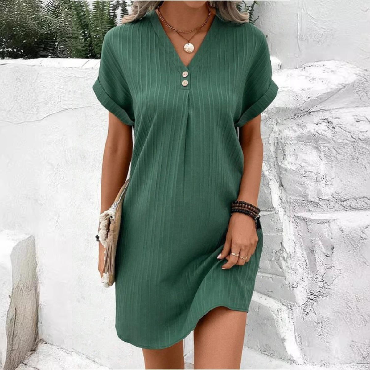 👗 Плащане при доставка✅️【40-110kg】Нова ежедневна и удобна рокля с копчета и V-образно деколте