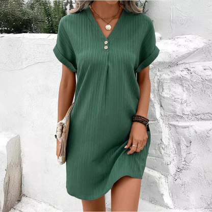 👗 Плащане при доставка✅️【40-110kg】Нова ежедневна и удобна рокля с копчета и V-образно деколте
