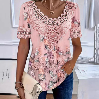 💥【Sleva na nový produkt -50%】💐 Dámská halenka s krajkovým potiskem do V ✅️Dobírka